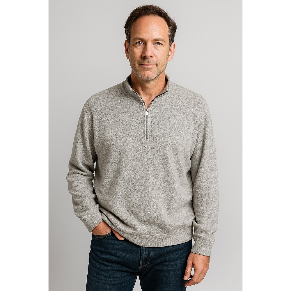 Orvis Mens Pullover Sweater acket 1/4 Zip Gray Speckled Knit Cotton Blend XL